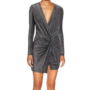 BLACK HALO NWT Lara Deep Plunge Mini Dress Metallic Tinker Bell 4